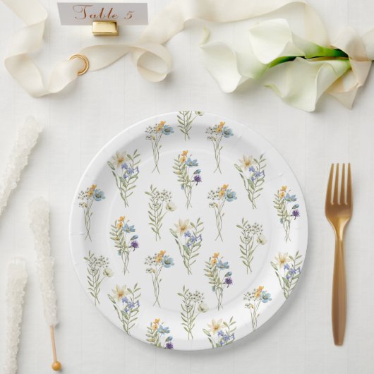 Wildflower Spring Floral Baby shower Papieren Bordje (Huwelijk)
