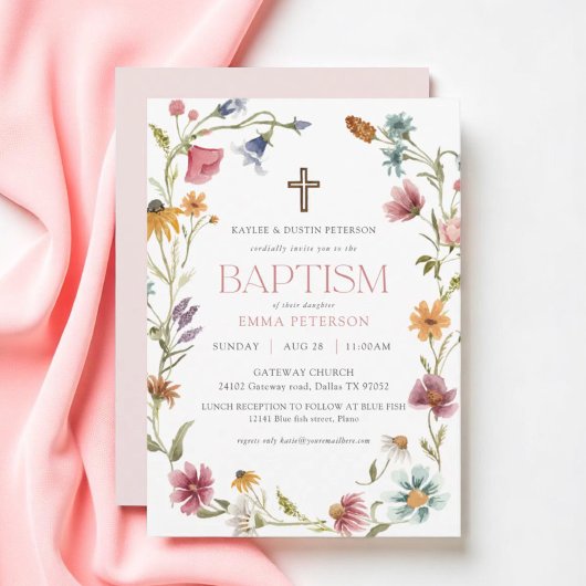 Wildflower Spring Floral Girl Baptism Kaart
