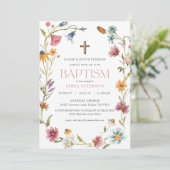Wildflower Spring Floral Girl Baptism Kaart (Staand voorkant)