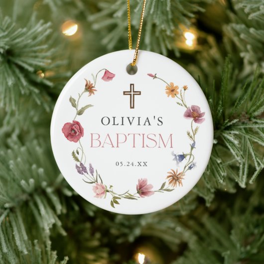 Wildflower Spring Floral Girl Baptism Keramisch Ornament (Boom)