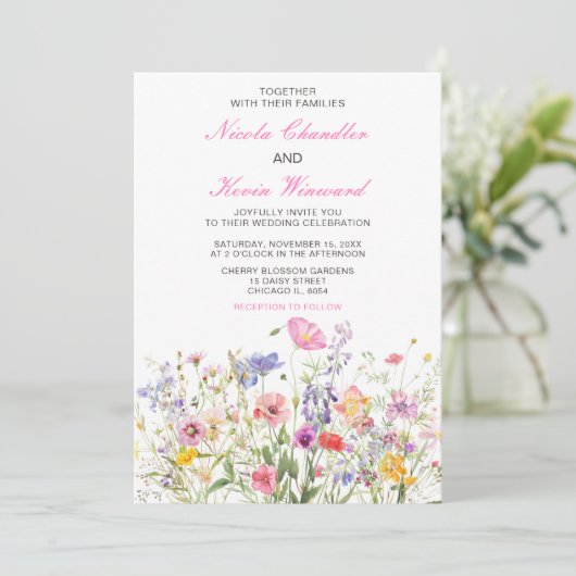 Wildflower Spring Floral Wedding Kaart (Staand voorkant)