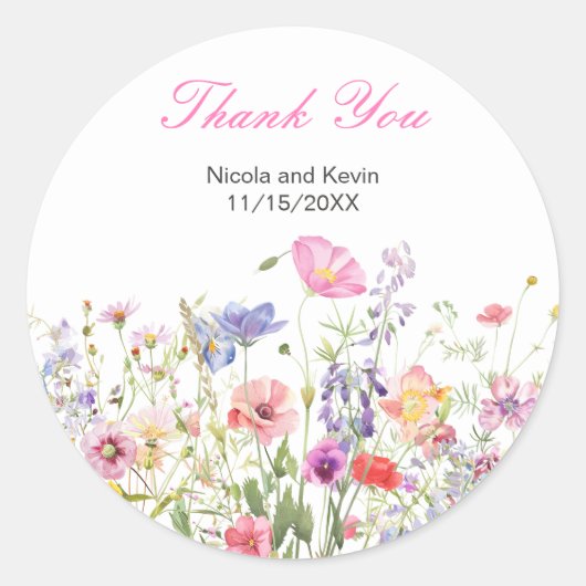 Wildflower Spring Floral Wedding Ronde Sticker (Voorkant)