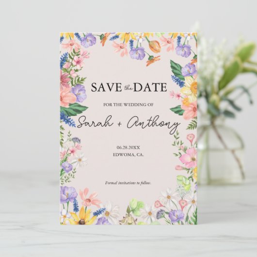 Wildflower Spring Foto Opslaan van de datum Kaart (Staand voorkant)