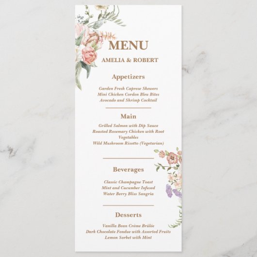 Wildflower spring garden pastel floral Wedding Menu (Voorkant)