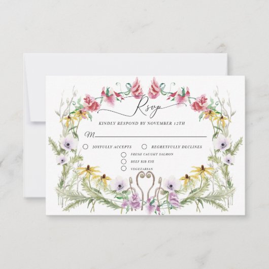 Wildflower Spring krans Moderne bloemtypografie RSVP Kaartje (Voorkant)