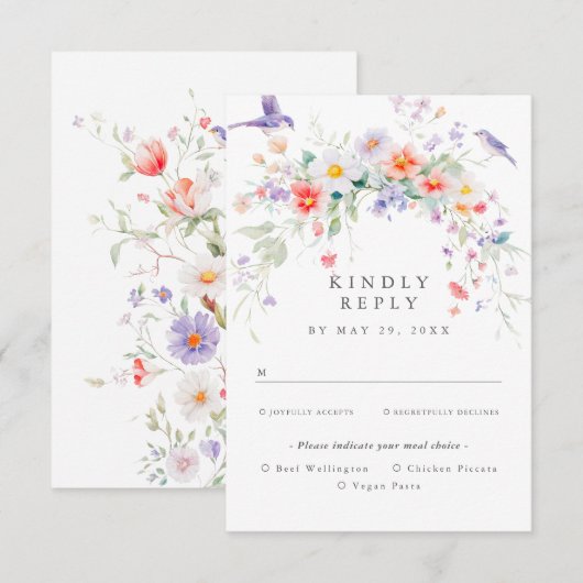 Wildflower Spring Maaltijdopties RSVP Card Informatiekaartje (Voorkant / Achterkant)