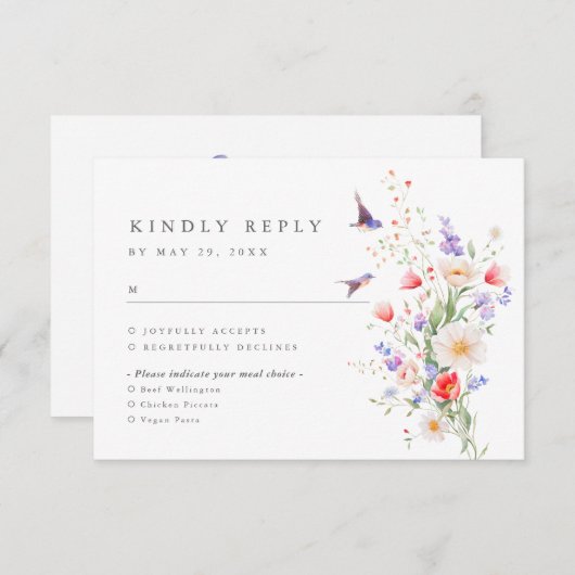 Wildflower Spring Maaltijdopties RSVP Card Informatiekaartje (Voorkant / Achterkant)