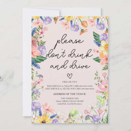 Wildflower Spring Niet Drinken en Drive Sign Kaart (Voorkant)