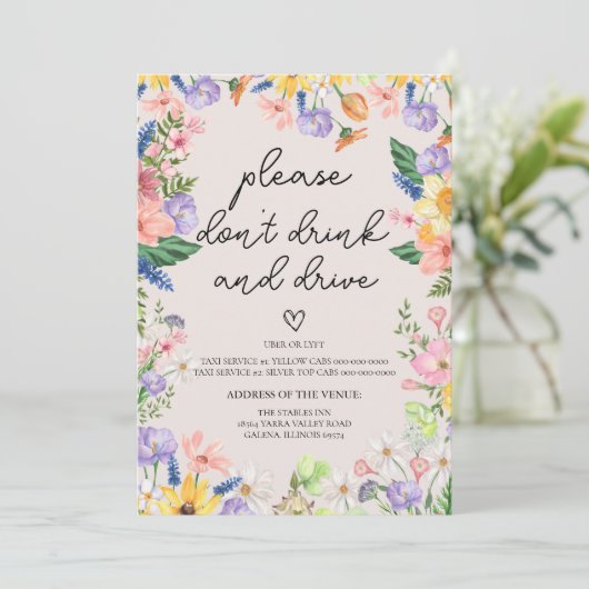 Wildflower Spring Niet Drinken en Drive Sign Kaart (Staand voorkant)