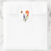 Wildflower Spring Poppies Meadow Sinaasappel Paars Vierkante Sticker (Tas)