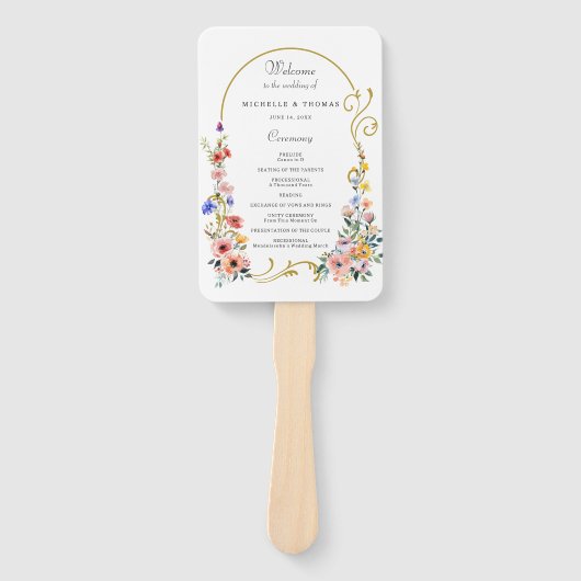 Wildflower Spring Summer Arch Wedding Programma Handwaaier (Voorkant)