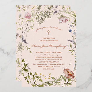 Wildflower Spring Summer Floral Baptism Folie Uitnodiging