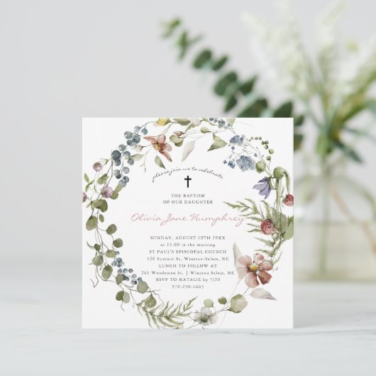 Wildflower Spring Summer Floral Baptism Kaart (Staand voorkant)
