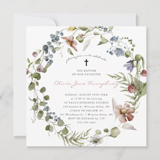 Wildflower Spring Summer Floral Baptism Kaart (Voorkant)