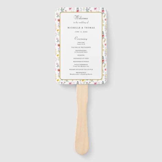Wildflower Spring Summer Wedding Programma Handwaaier (Voorkant)
