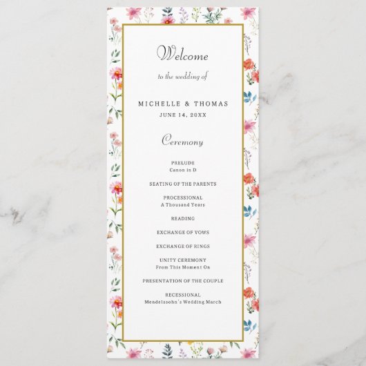 Wildflower Spring Summer Wedding Programma Programmakaart (Voorkant)