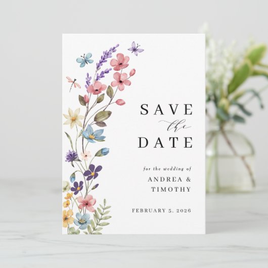 Wildflower Spring Summer Wedding Save The Date (Staand voorkant)
