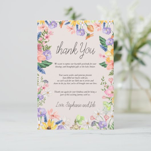 Wildflower Spring Waterverf Baby shower Bedankt (Staand voorkant)