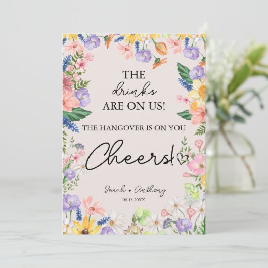 Wildflower Spring Wedding Bar Sign Kaart (Staand voorkant)