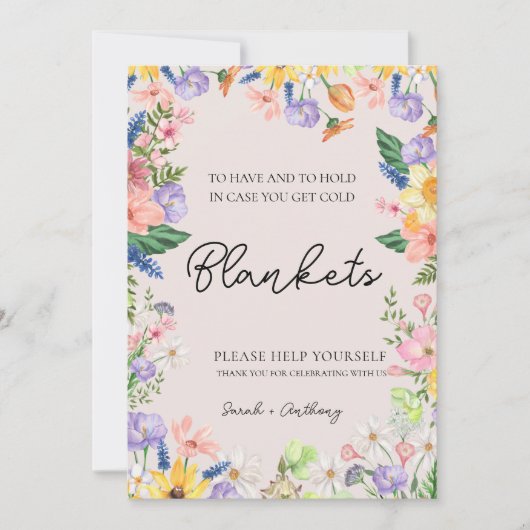Wildflower Spring Wedding Blanket Sign Kaart (Voorkant)