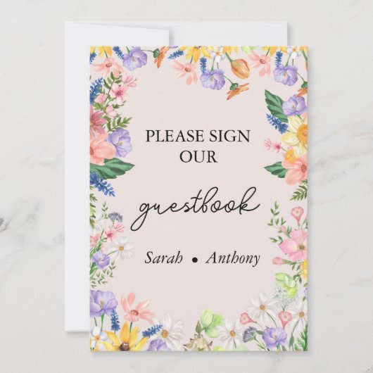 Wildflower Spring Wedding Guest Book Sign Kaart (Voorkant)