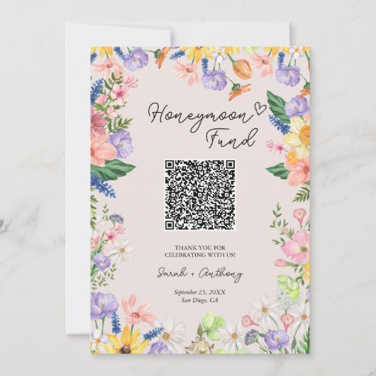 Wildflower Spring Wedding Honeymoon Fund Sign Kaar Kaart (Voorkant)