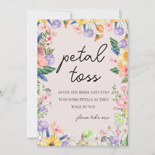 Wildflower Spring Wedding Petal Toss Sign Kaart (Voorkant)