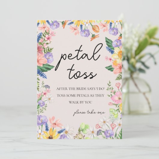 Wildflower Spring Wedding Petal Toss Sign Kaart (Staand voorkant)