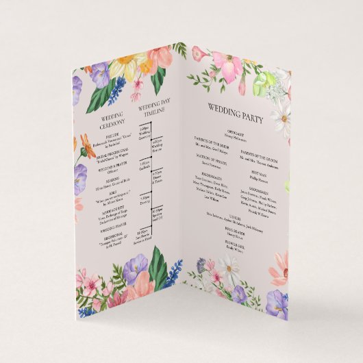 Wildflower Spring Wedding Program Kaart (Binnen)