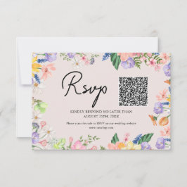Wildflower Spring Wedding QR Code RSVP Kaart