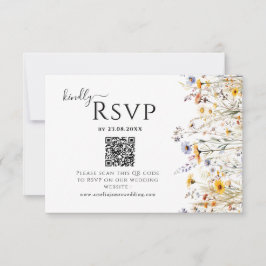 Wildflower Spring Wedding QR-code RSVP Kaartje
