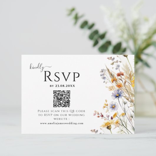 Wildflower Spring Wedding QR-code RSVP Kaartje (Staand voorkant)