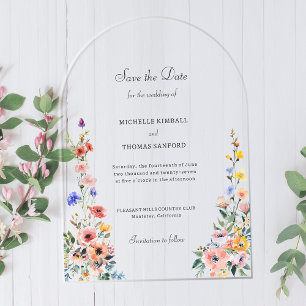 Wildflower Spring Wedding Save the Date Acryl Uitnodigingen