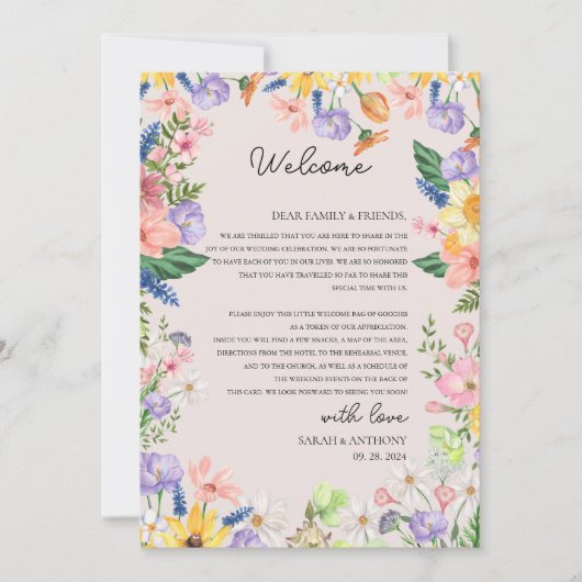 Wildflower Spring Welkomstbrief & tijdlijn Kaart (Voorkant)