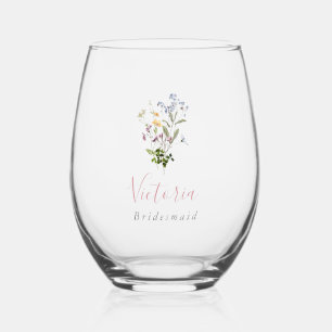 Wildflower Stemless Wine Glass Bridesmaid Gift Wijnglas Zonder Voet