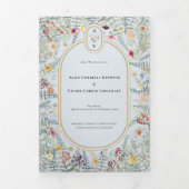  Wildflower Stoffig Blauw Bruiloft Monogram Drieluik Uitnodiging (Cover)