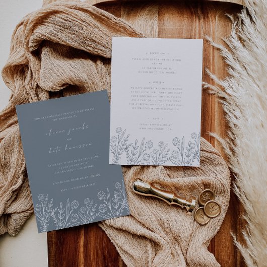 Wildflower Stoffig Blauw Voorzijde & Witte Achterb Kaart