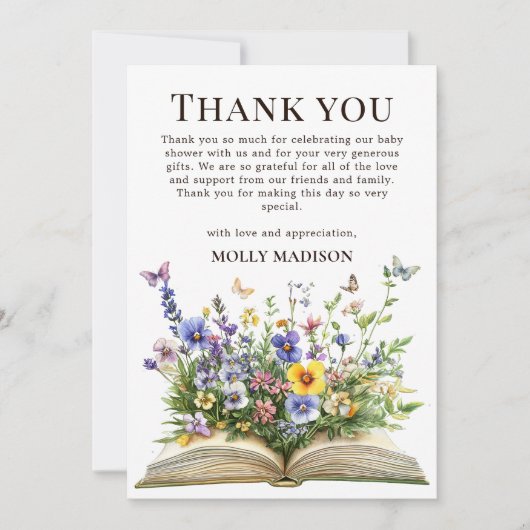 Wildflower Storybook Baby shower Dank u kaart (Voorkant)