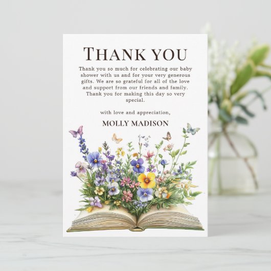 Wildflower Storybook Baby shower Dank u kaart (Staand voorkant)