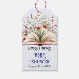 Wildflower Storybook Blauw Baby shower Cadeaulabel