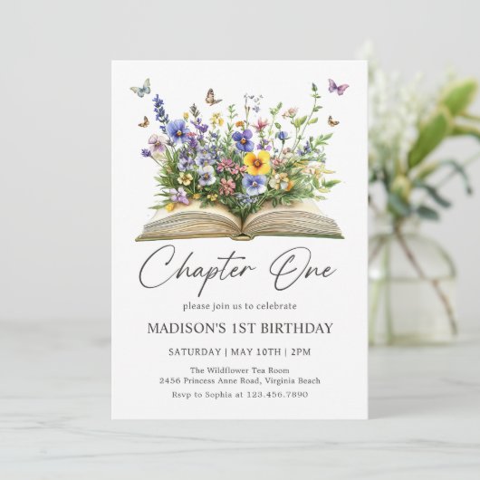 Wildflower Storybook Chapter One First Birthday Kaart (Staand voorkant)