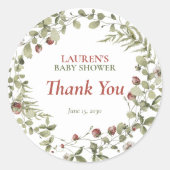 Wildflower Strawberry Summer Baby shower Dank u Ronde Sticker (Voorkant)