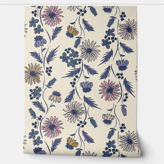 Wildflower Stripes - Lavender And Denim Blue Behang
