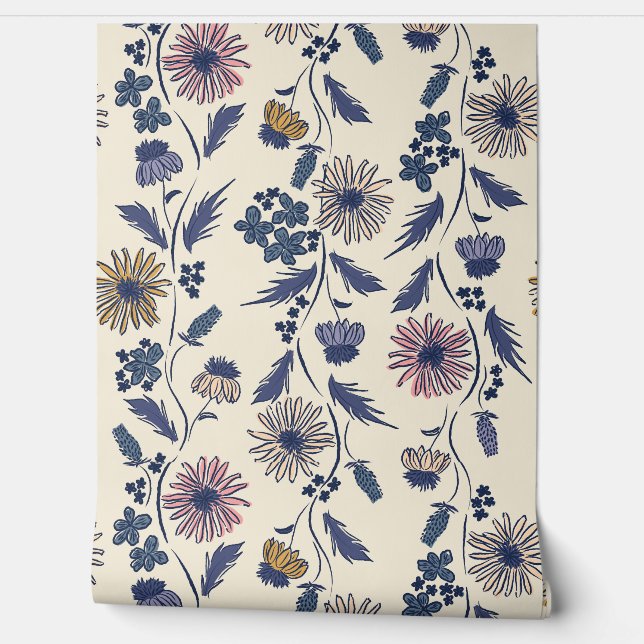 Wildflower Stripes - Lavender And Denim Blue Behang (Afrollen)