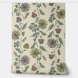 Wildflower Stripes - Muted Pink And Olive Green Behang