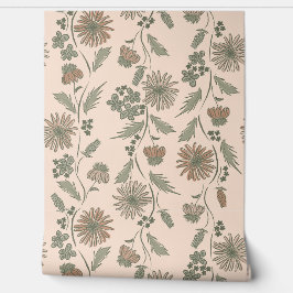 Wildflower Stripes - Taupe And Sage Green Behang