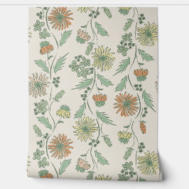 Wildflower Stripes - Yellow And Mint Green And Cre Behang