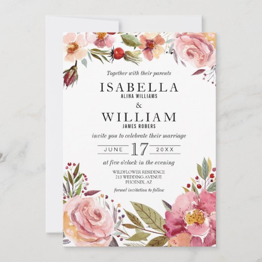 Wildflower Summer Boho Wedding Invitation Kaart (Voorkant)