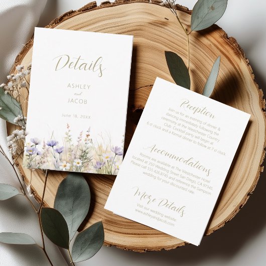 Wildflower Summer Meadow Wedding Details Card  Kaart