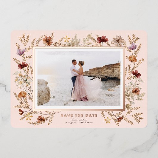 Wildflower Surround Save the Date Folie Uitnodiging (Voorkant)